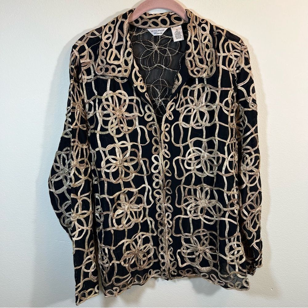 Laura Ashley Women’s Black Gold Sheer‎ Jacket 1X